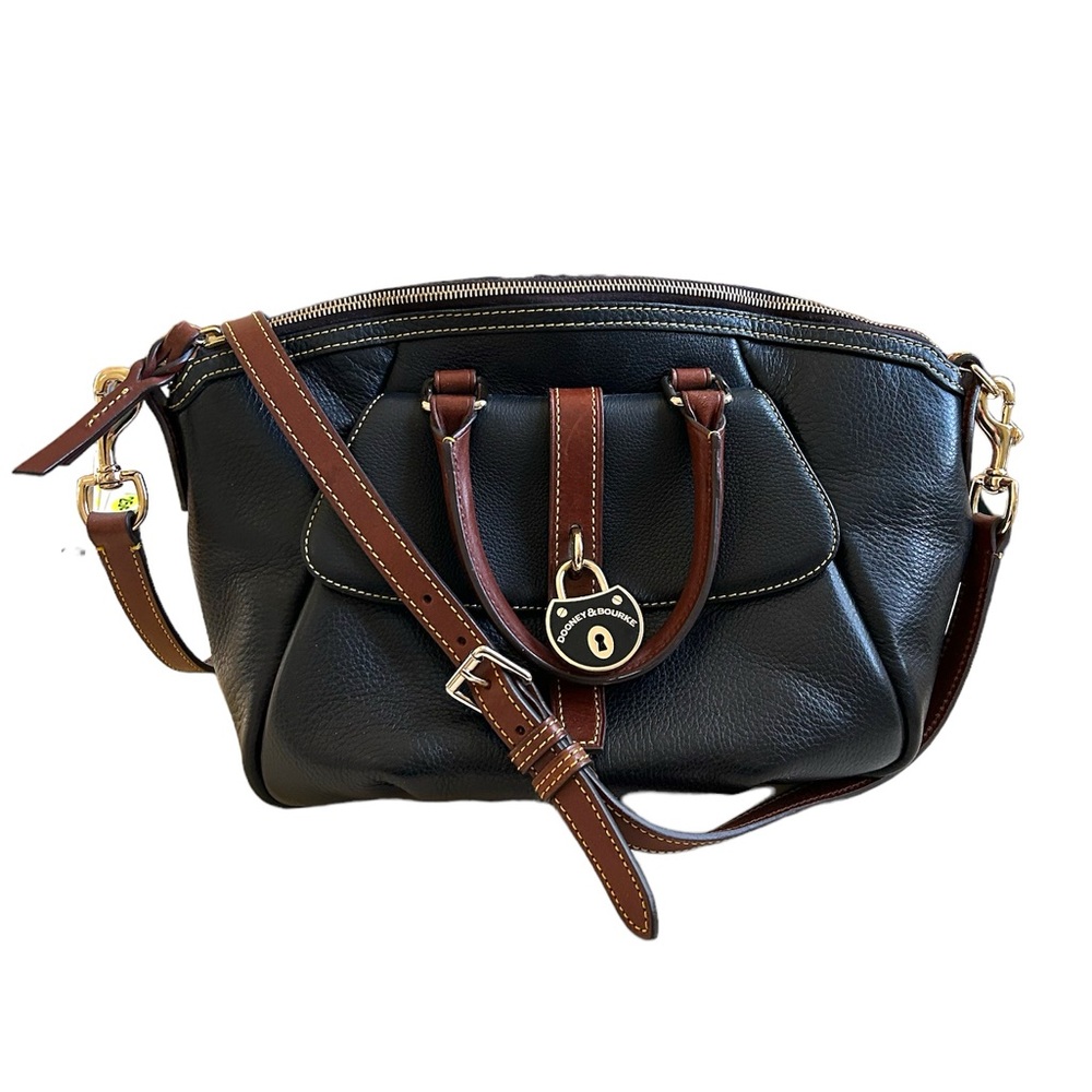 Dooney & Bourke Samba Genuine Leather Pebbled Satchel Handbag Purse Black Brown